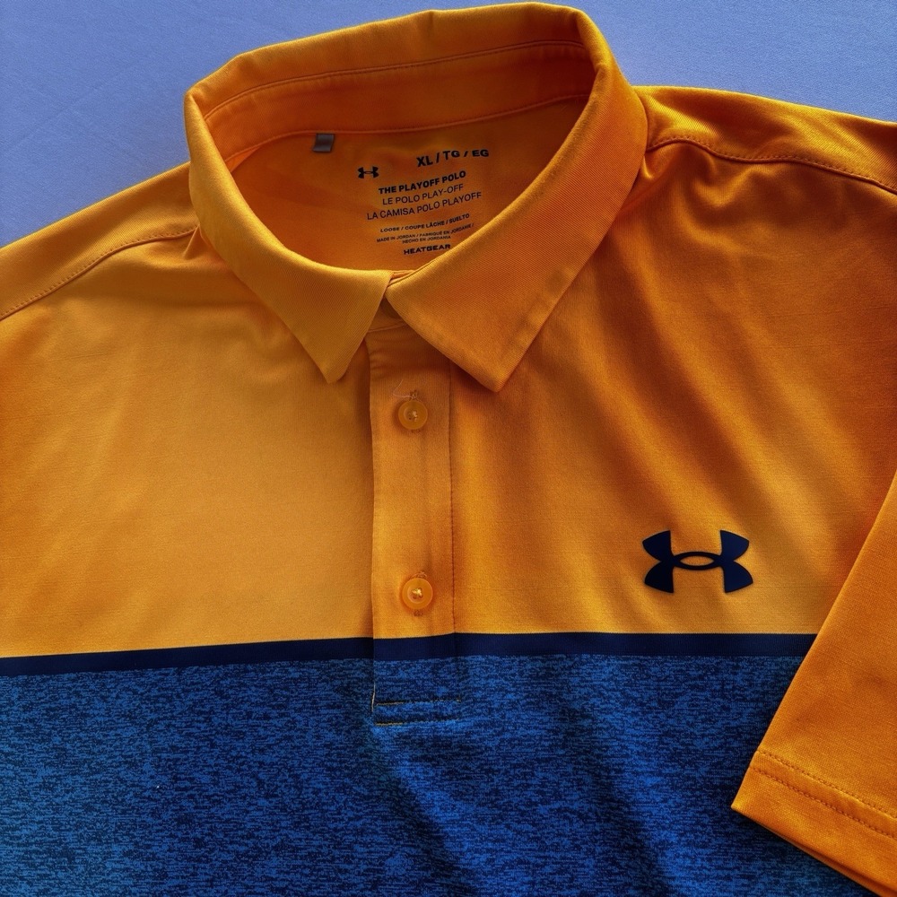 Under Armour Playoff Golf‎ Polo Shirt Mens XL Orange Blue Colorblock